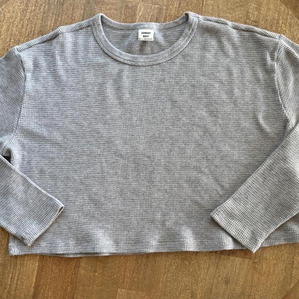 Sunday Best Gray Waffle Knit Top S Med
